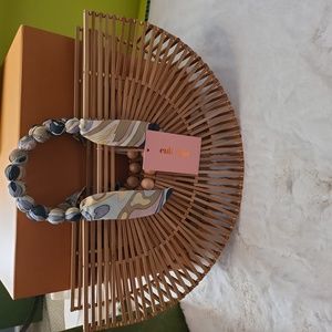 Cult Gaia Fan Ark Scarf-Trimmed Bamboo Tote NWT SUMMER READY!